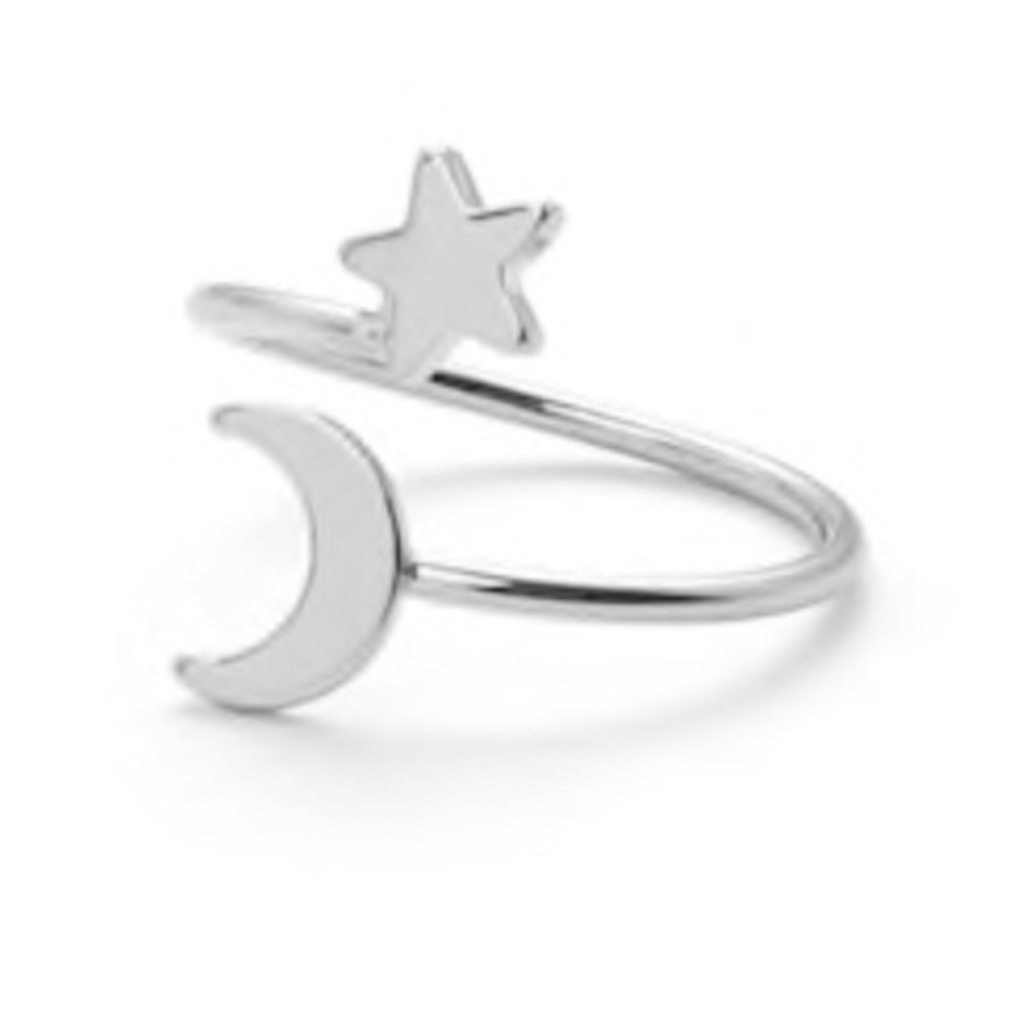 Silver Star And Moon Galaxy Ring 8$